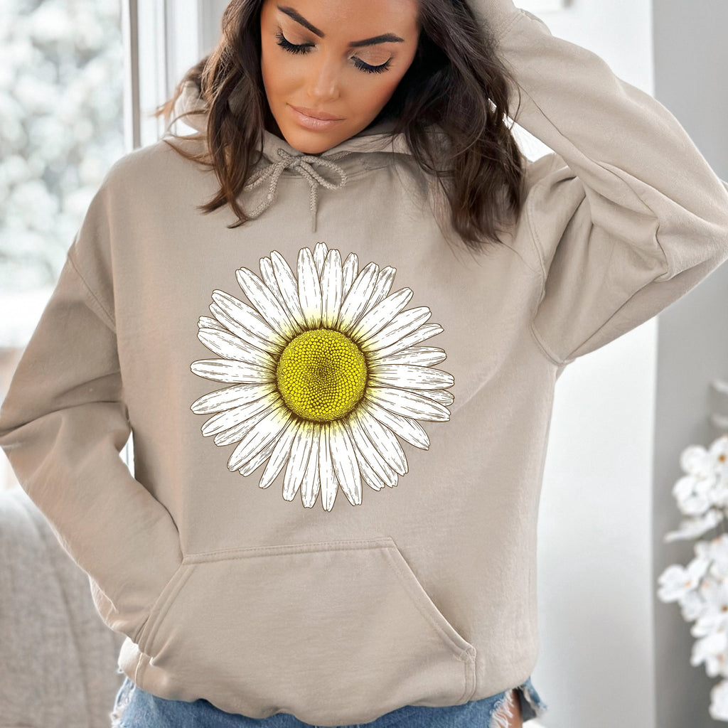Retro Daisy Print Vintage Floral Garden Motif With Soft Fleece Inside Cozy Everyday Hoodie