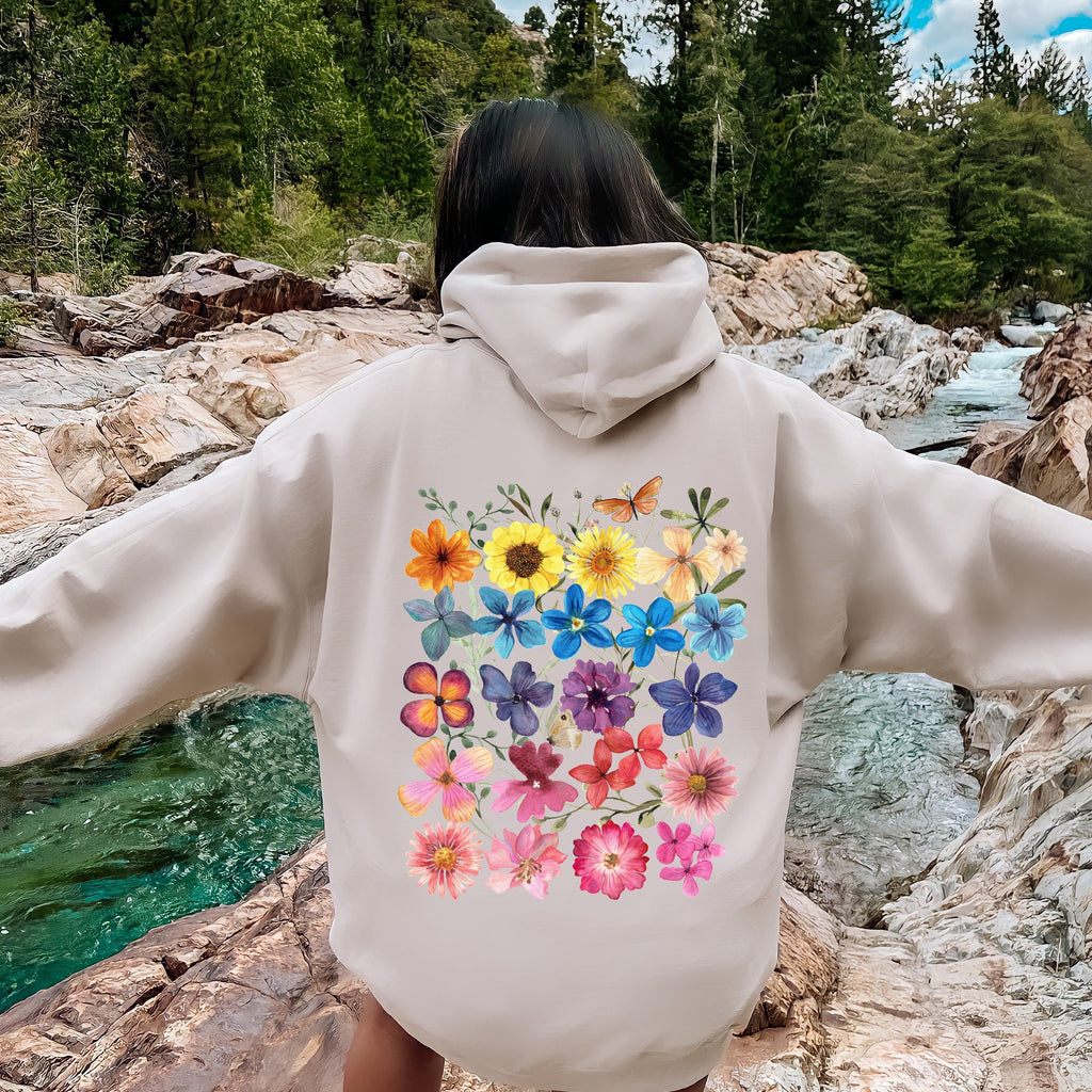 Bright Pressed Flowers Graphic Hoodie