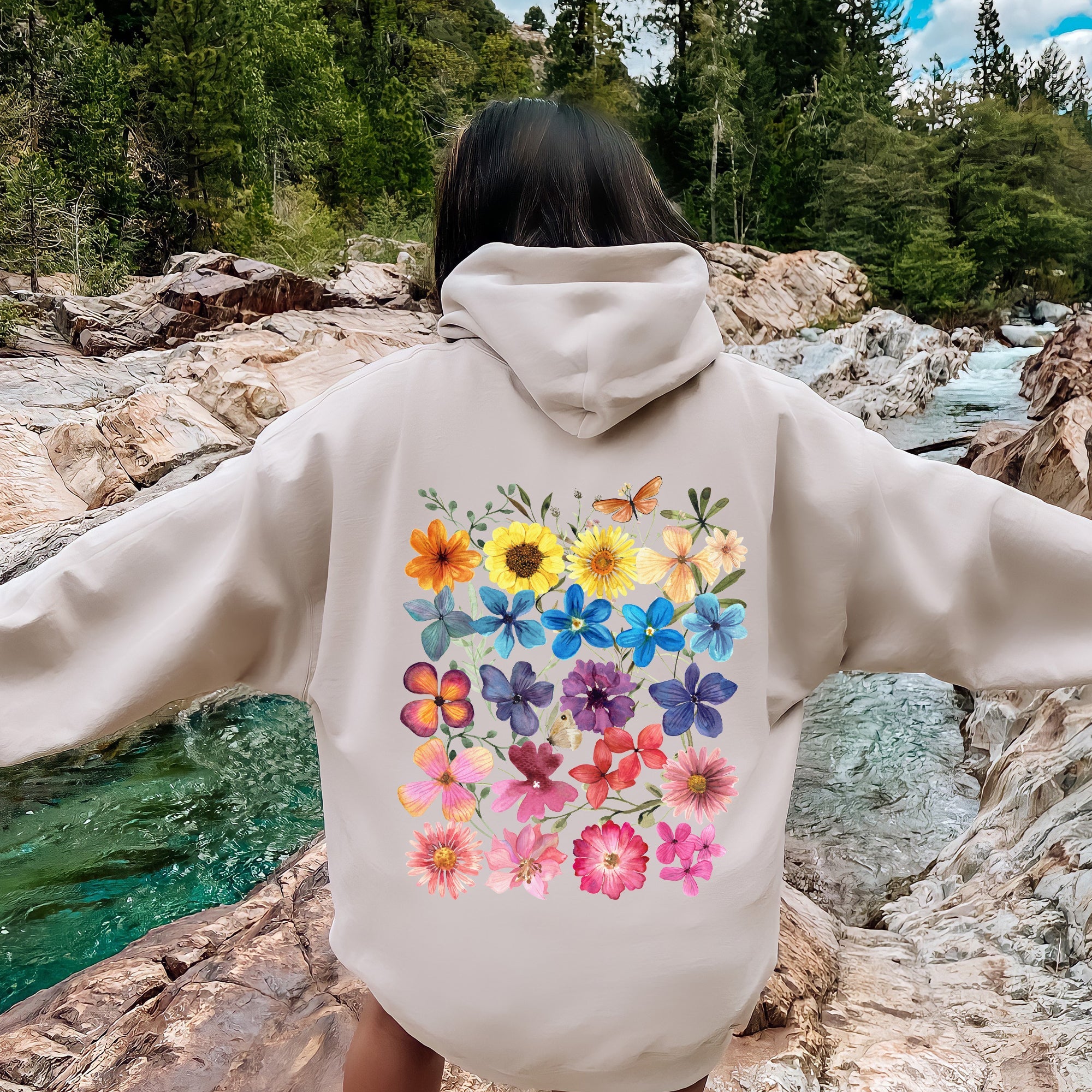 Bright Pressed Flowers Graphic Hoodie