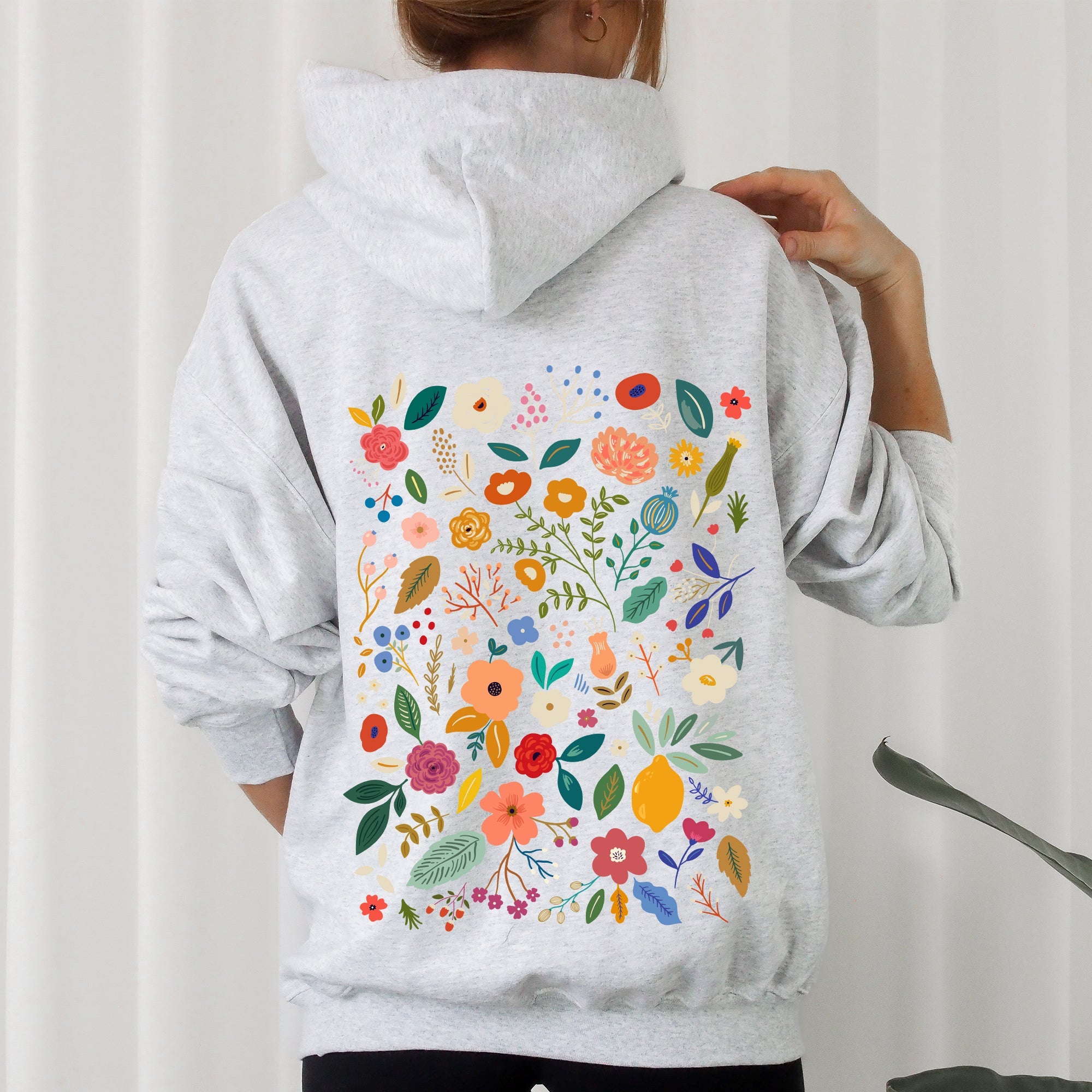 Colorful Delicate Floral Pattern With Leaves And Flowers In Elegant Garden Motif Hoodie