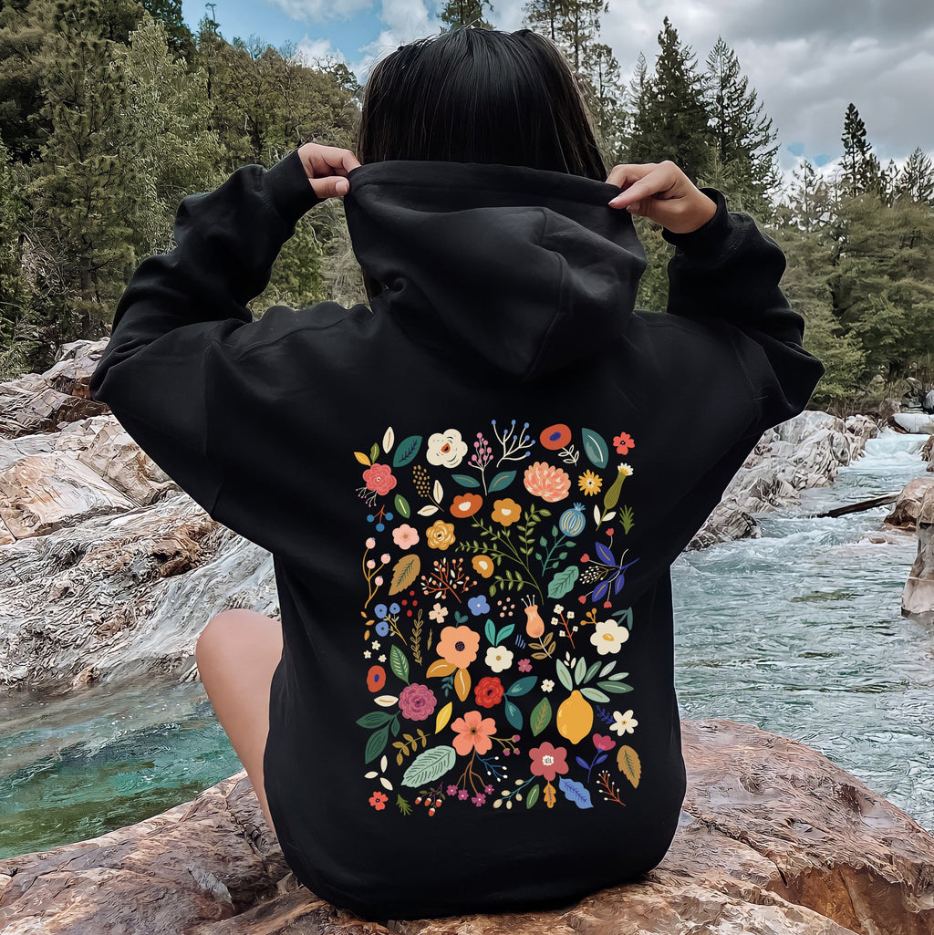 Colorful Delicate Floral Pattern With Leaves And Flowers In Elegant Garden Motif Hoodie