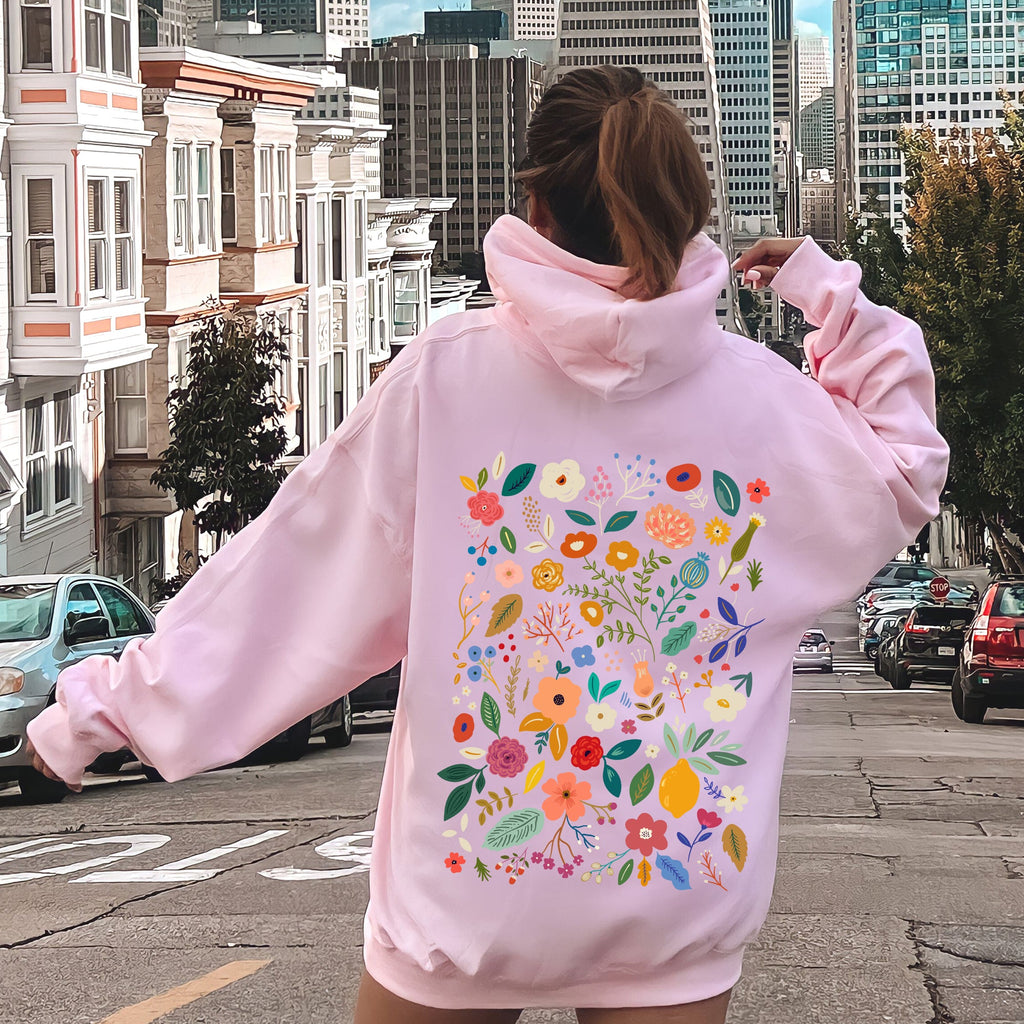 Colorful Delicate Floral Pattern With Leaves And Flowers In Elegant Garden Motif Hoodie