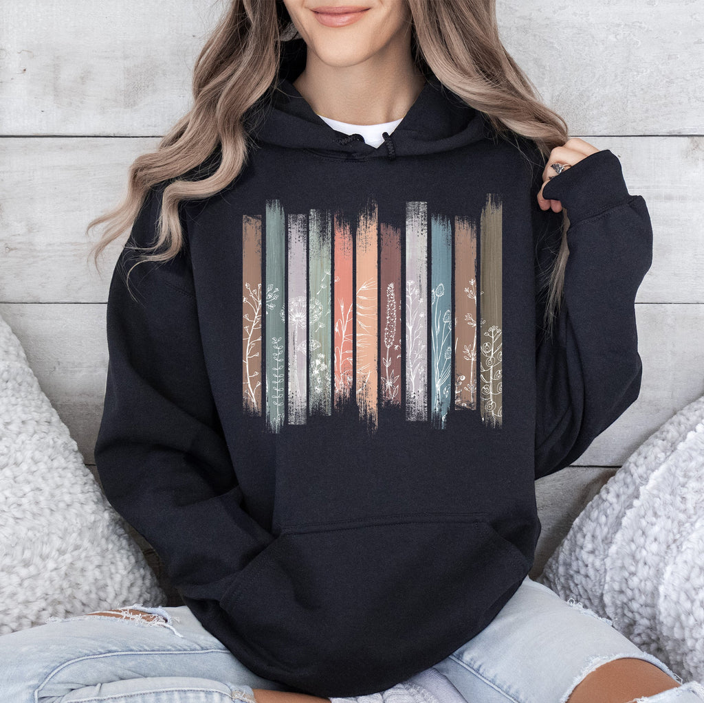 Wildflowers Nature Floral Botanical Stripes Cozy Soft Fleece Texture Vintage Inspired Everyday Wear Graphic Hoodie