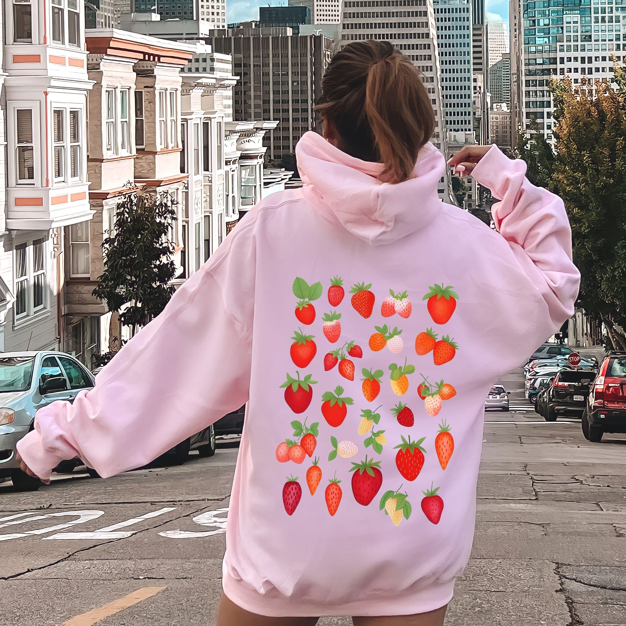 Sweet Strawberry Delight Juicy Fruit Berry Candy Swirl Dreamscape Hooded Sweatshirt