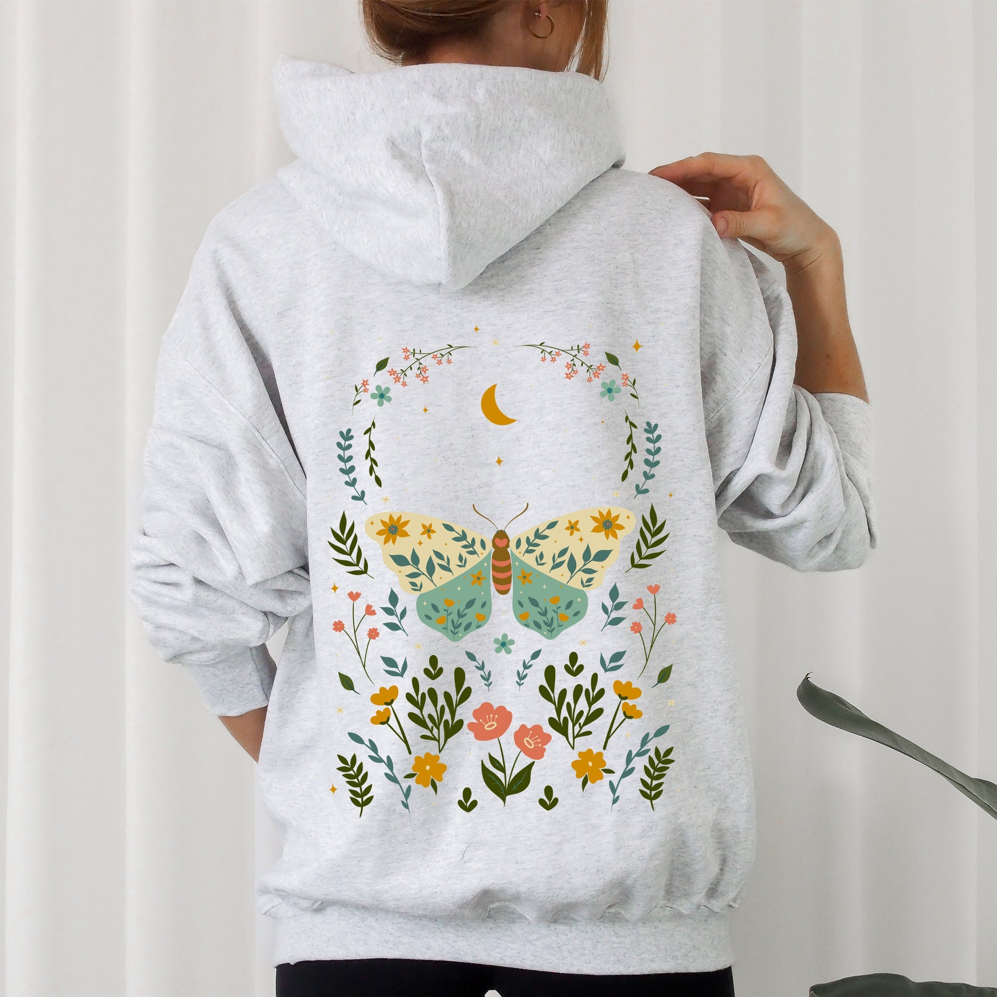 Twilight Flora and Fauna, Moon, Moth, and Flower Limited Edition Graphic Cozy Hoodie