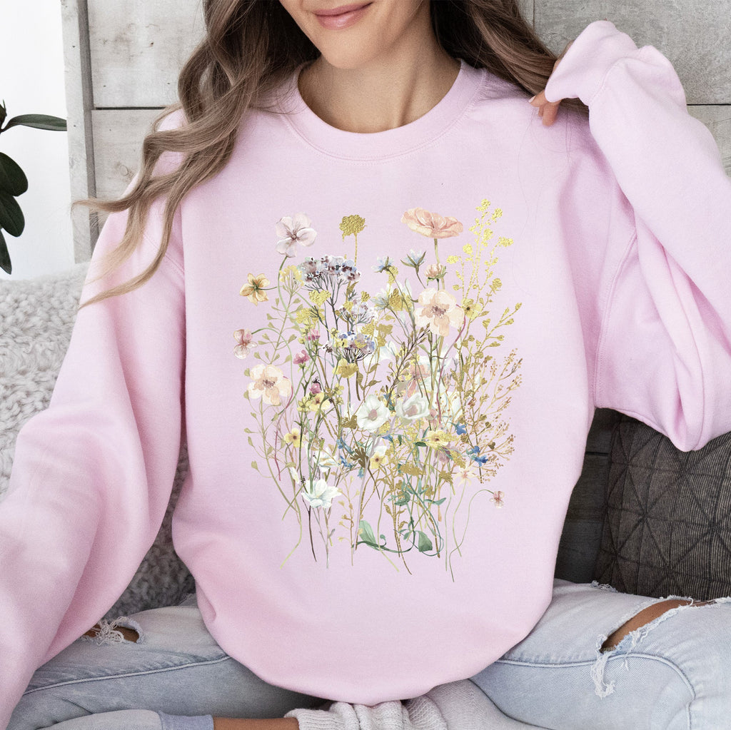 Pressed Flower Bouquet Botanical Artwork Floral Print Vintage Inspired Nature Illustration Sweatshirt