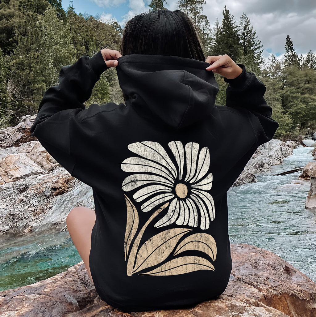 Retro Flower Bold Floral Boho Inspired Garden Bloom Pattern Vintage Palette Artwork Hoodie