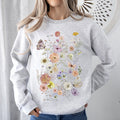 Butterfly Mountain Meadow Pressed Flower Botanical Print Vintage Inspired Sweatshirt