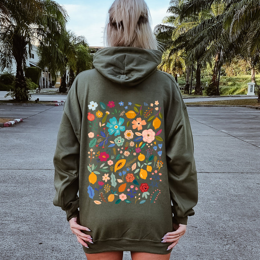 Floral Pattern Botanical Flower Wildflower Garden Print Artwork Vintage Inspired Collection Hoodie