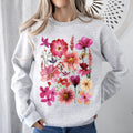 Vibrant Pressed Flower Botanical Garden Themed Floral Illustration Art Print Sweatshirt