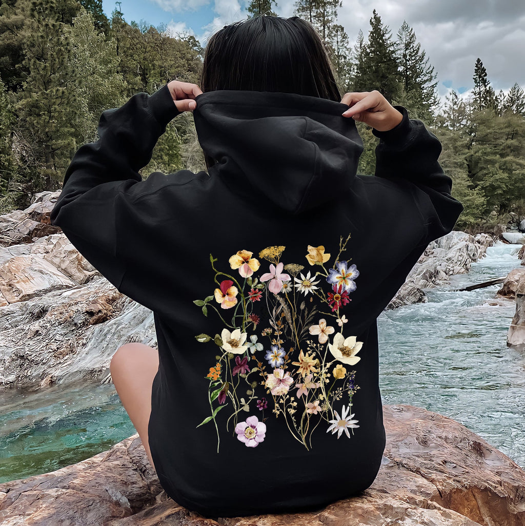 Clover Meadow Pressed Flower Modern Botanical Artwork With Delicate Petal Motif Hoodie