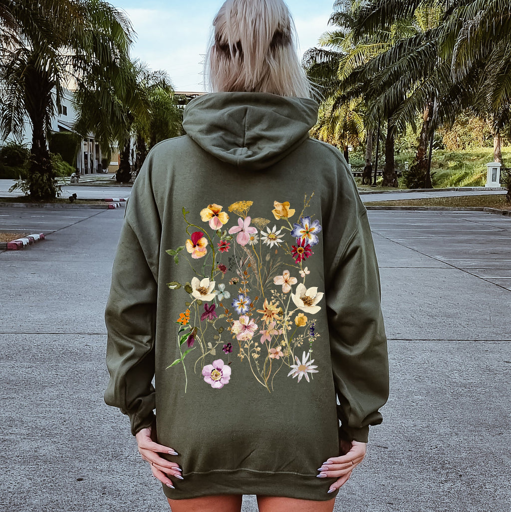 Clover Meadow Pressed Flower Modern Botanical Artwork With Delicate Petal Motif Hoodie
