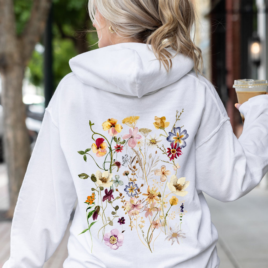 Clover Meadow Pressed Flower Modern Botanical Artwork With Delicate Petal Motif Hoodie
