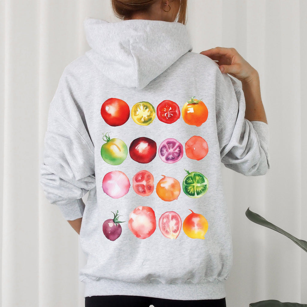 Ripe Tomato Print Garden Fresh Harvest Tomatoes On The Vine Illustration Artwork Hoodie
