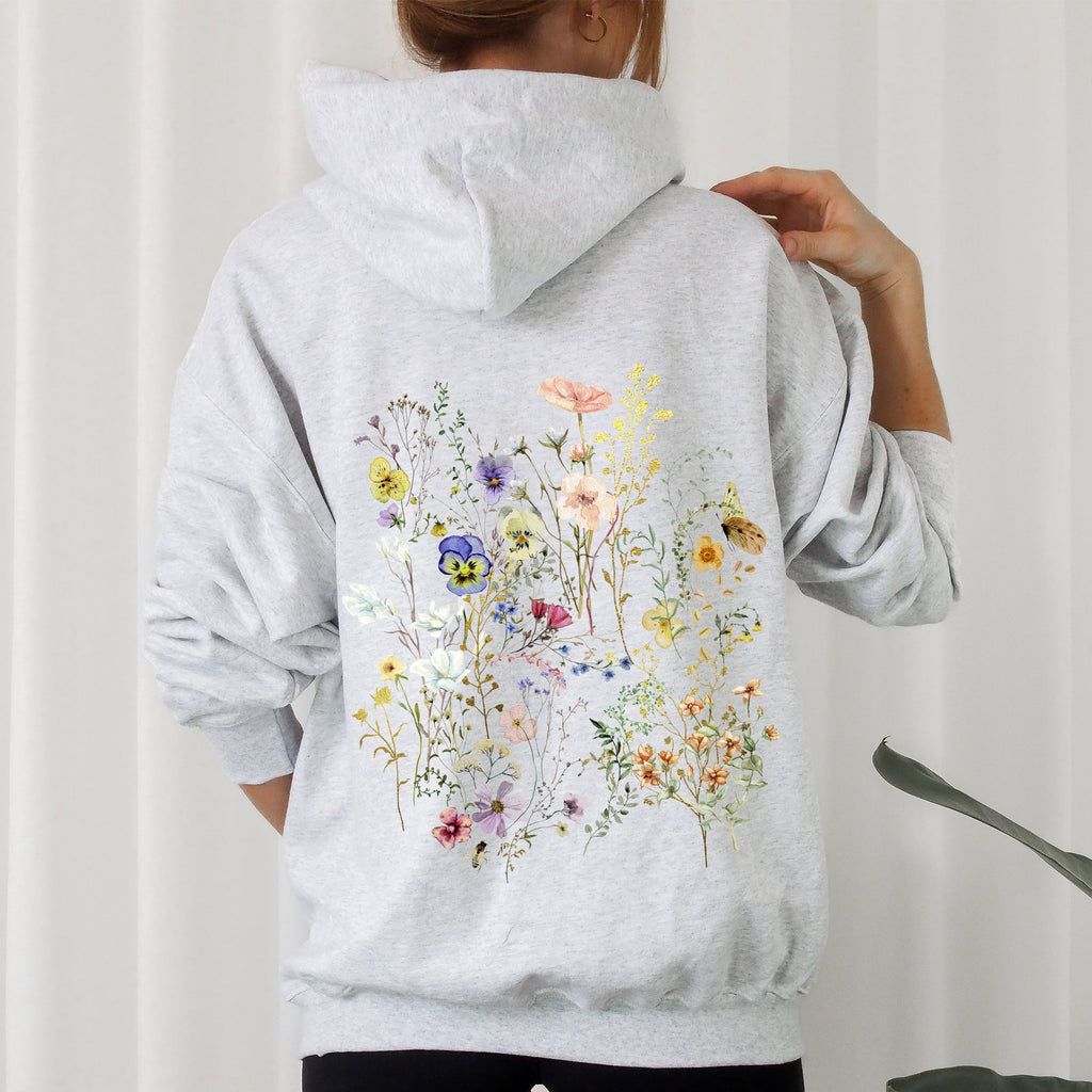 Delicate Pressed Wildflowers Botanical Illustration Art Print Handcrafted Ethereal Garden Scene Hoodie