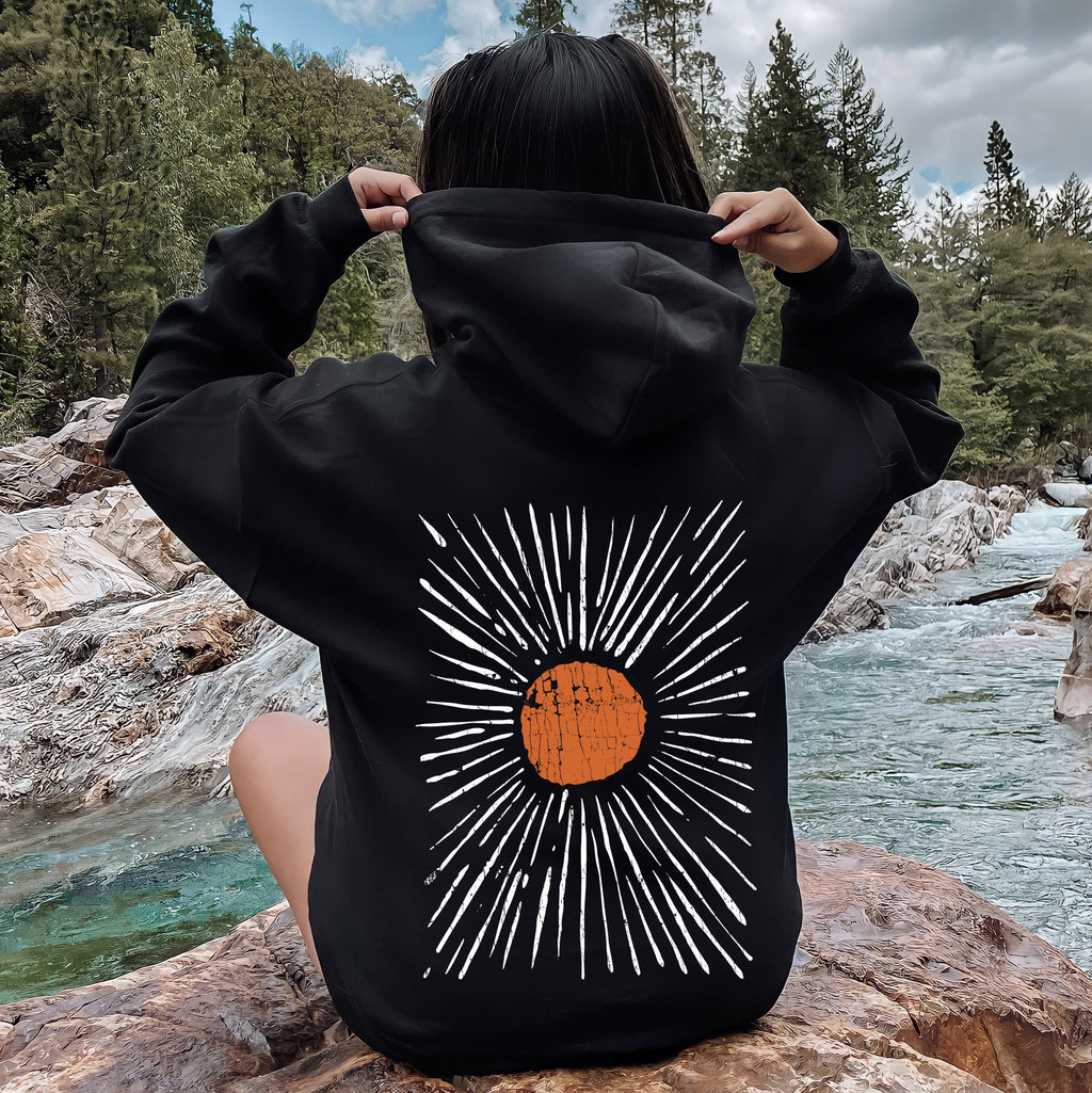 Boho Starburst Celestial Retro Night Sky Mandala With Cosmic Dreams And Vintage Glow Hoodie