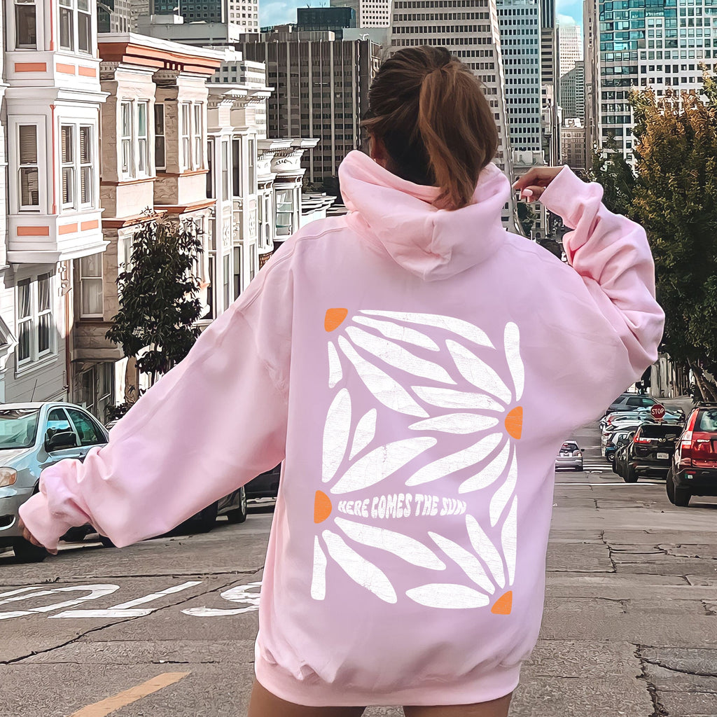 Here Comes The Sun Boho Floral Design Ethereal Sunset Dreamscape Garden Oasis Hoodie