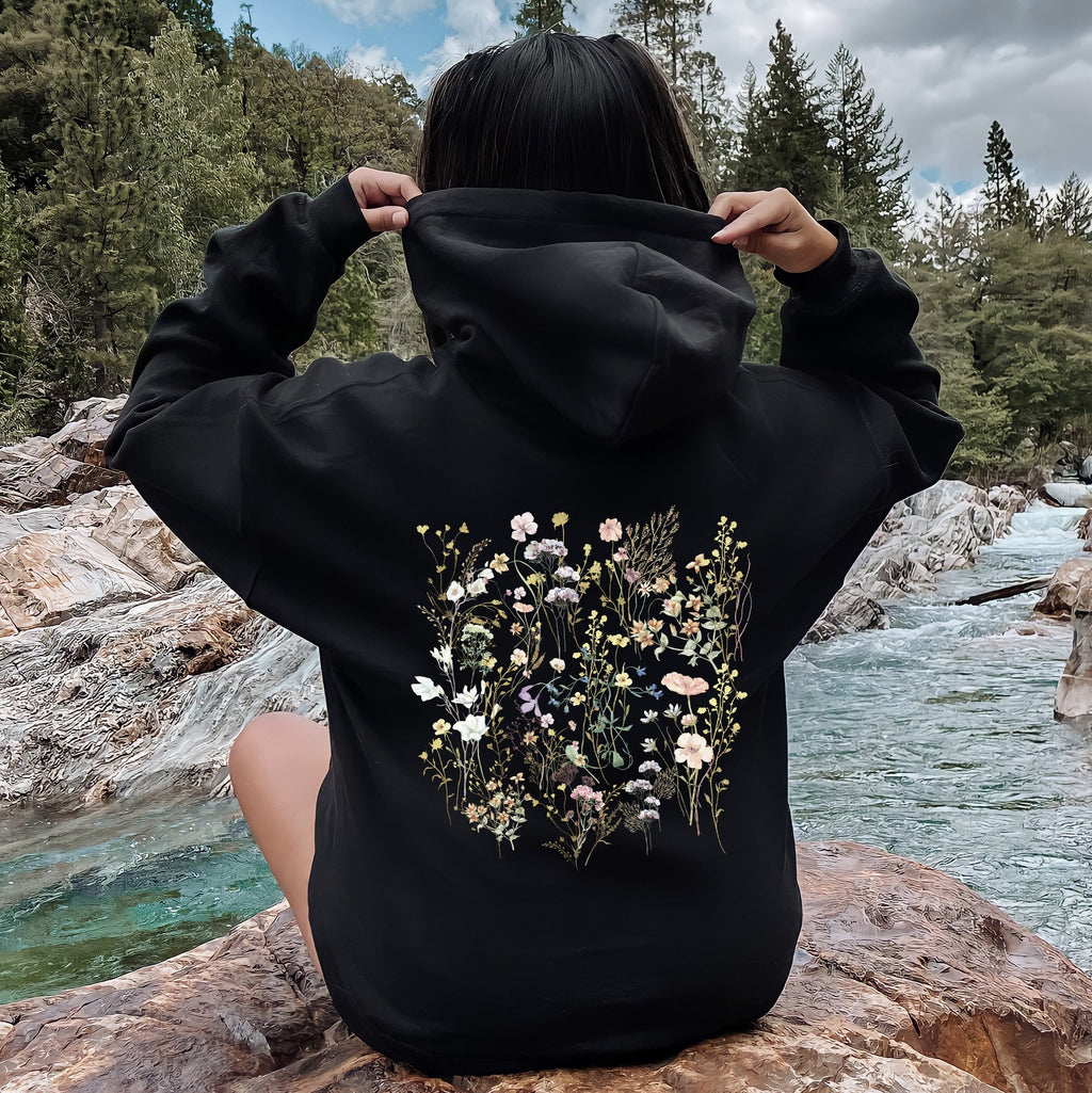 Delicate Wildflowers, Forest Meadow, Pressed Flowers, Botanical Floral Art Graphic Hoodie