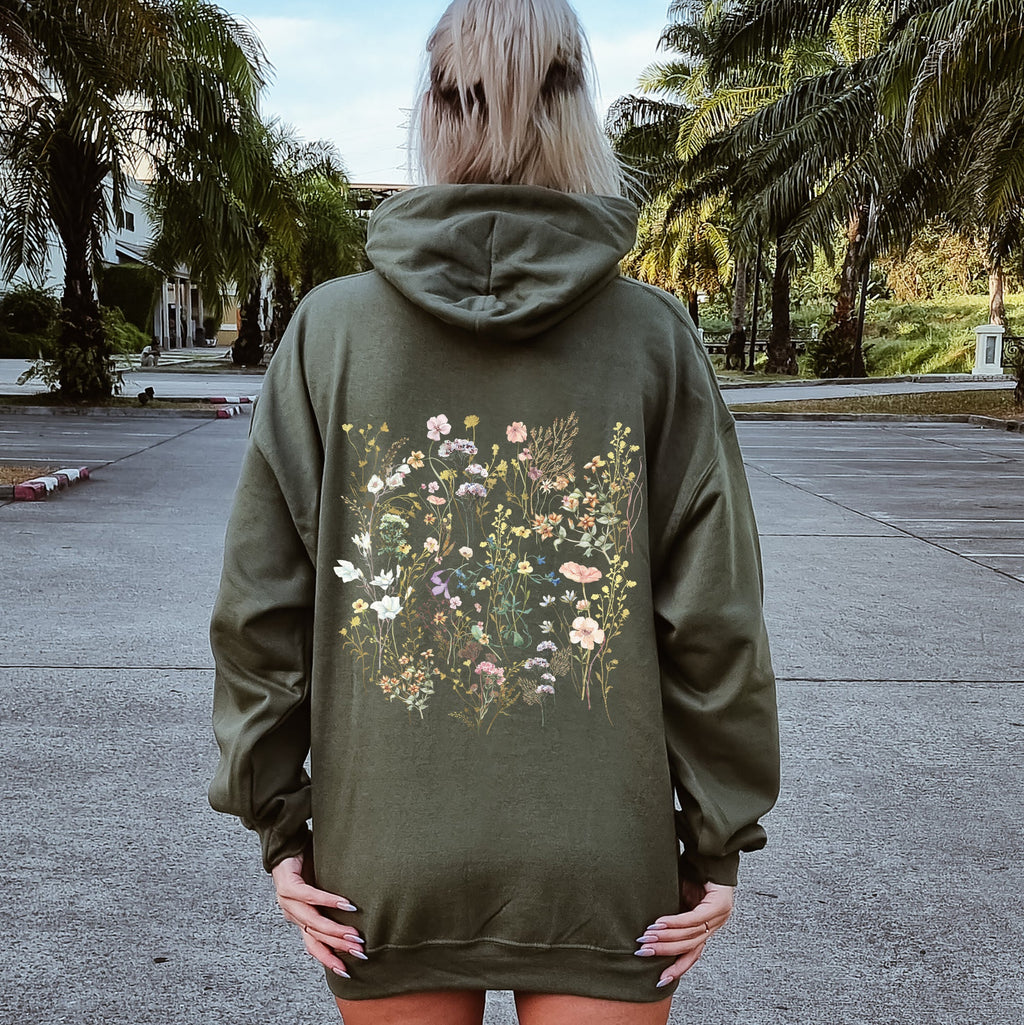 Delicate Wildflowers, Forest Meadow, Pressed Flowers, Botanical Floral Art Graphic Hoodie