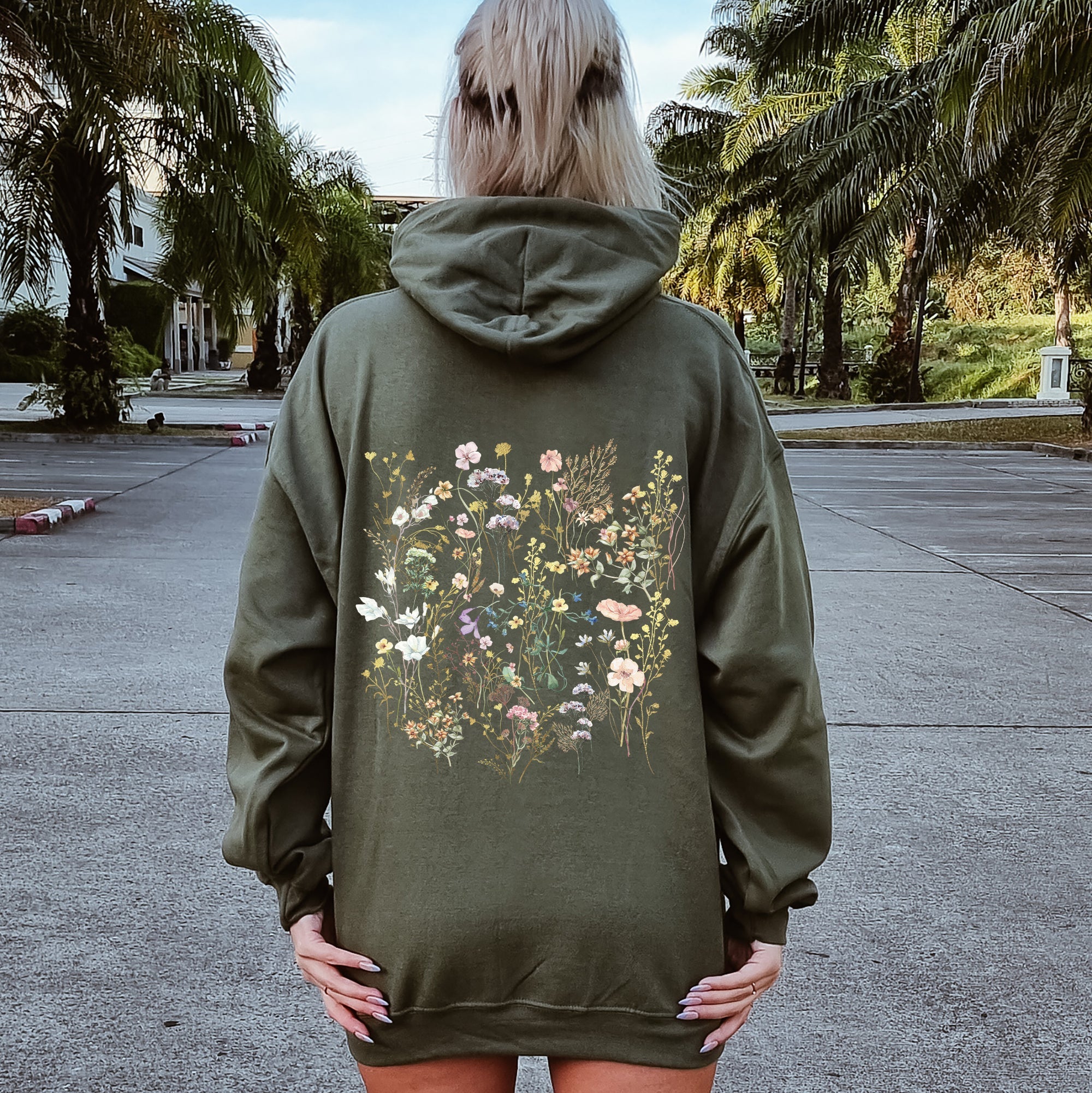 Delicate Wildflowers, Forest Meadow, Pressed Flowers, Botanical Floral Art Graphic Hoodie