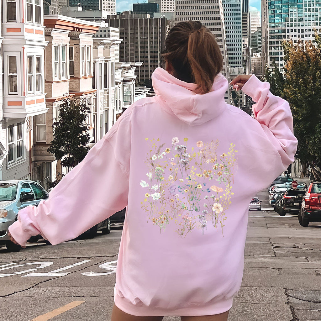 Delicate Wildflowers, Forest Meadow, Pressed Flowers, Botanical Floral Art Graphic Hoodie