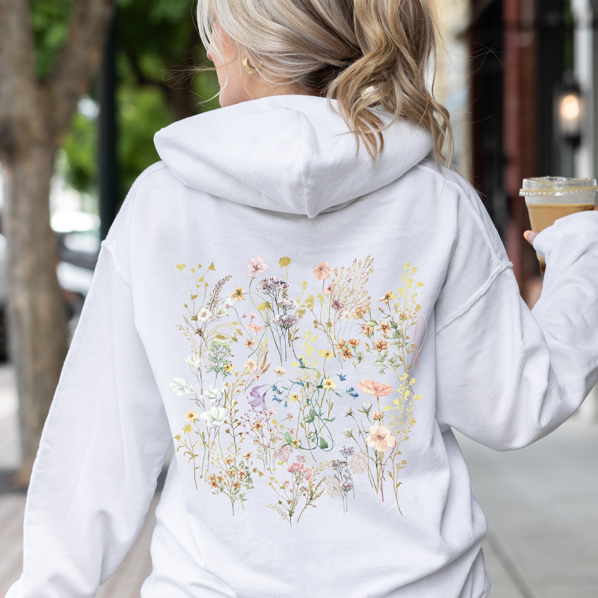 Delicate Wildflowers, Forest Meadow, Pressed Flowers, Botanical Floral Art Graphic Hoodie