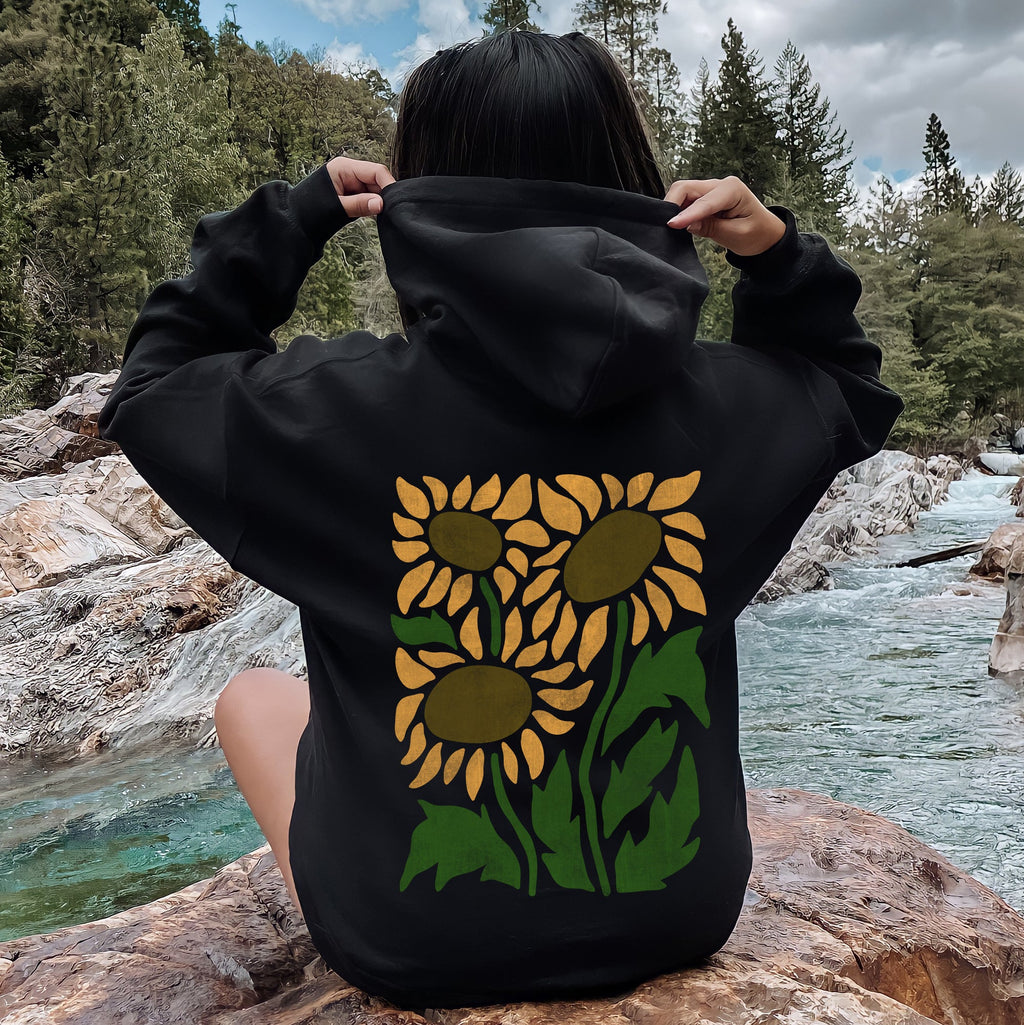 Boho Sunflowers Retro Floral Vintage Bohemian Garden Sunset Graphic Pattern Hoodie