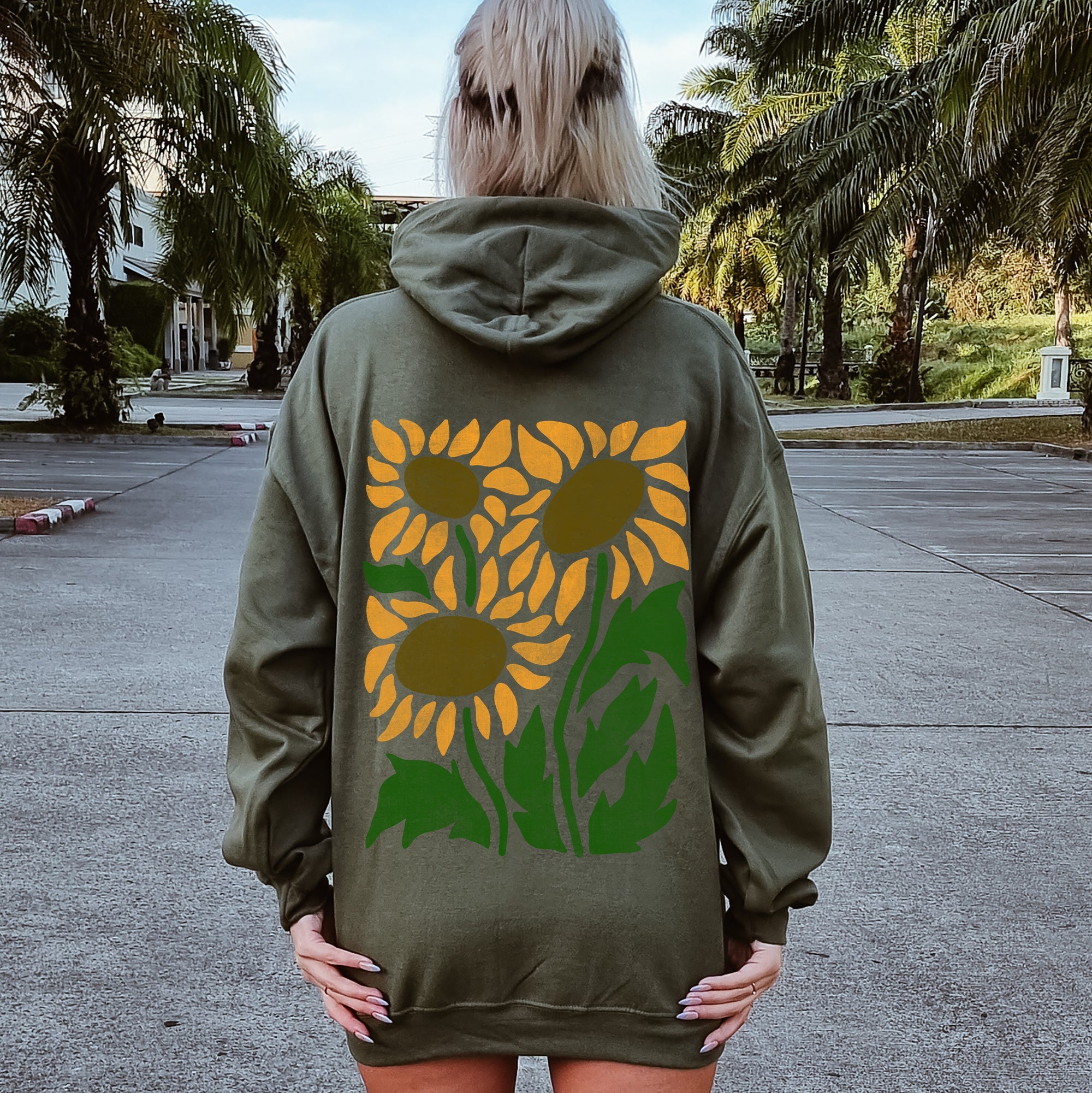 Boho Sunflowers Retro Floral Vintage Bohemian Garden Sunset Graphic Pattern Hoodie