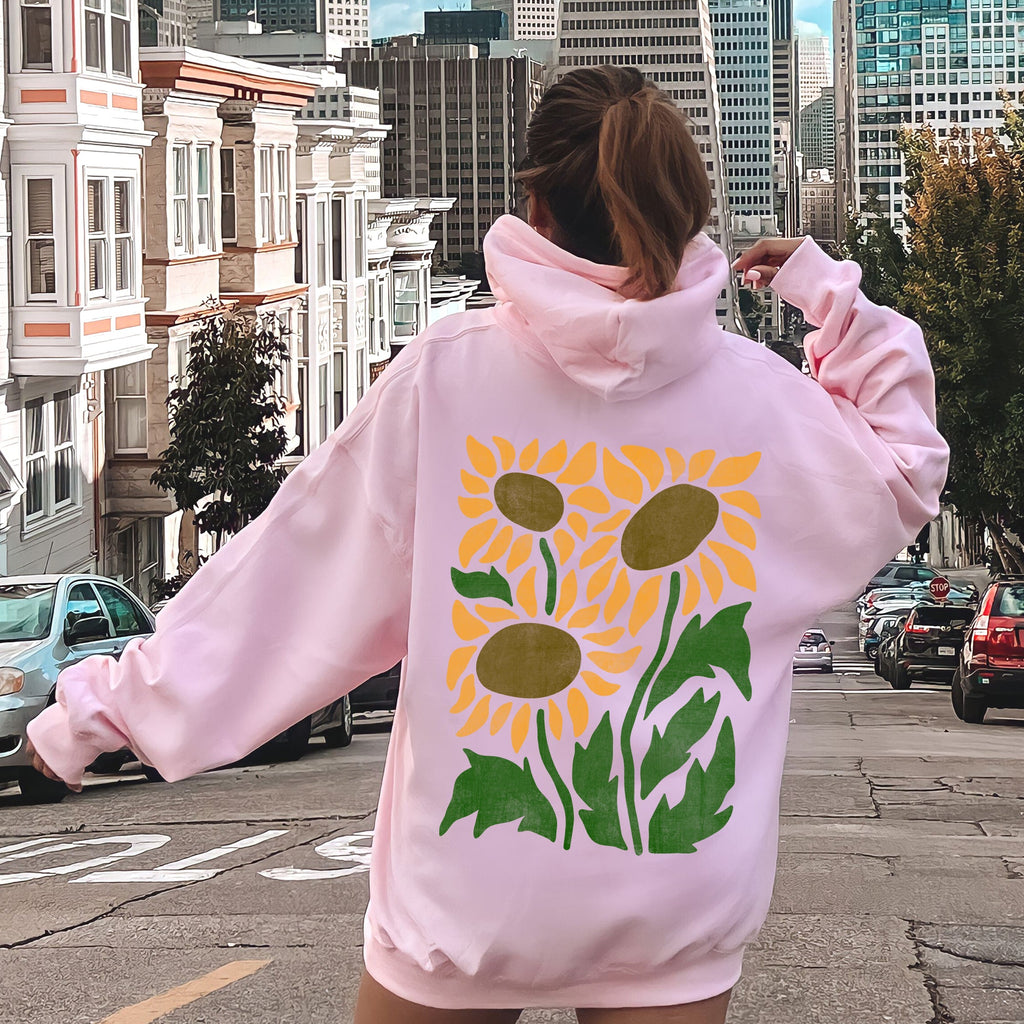 Boho Sunflowers Retro Floral Vintage Bohemian Garden Sunset Graphic Pattern Hoodie