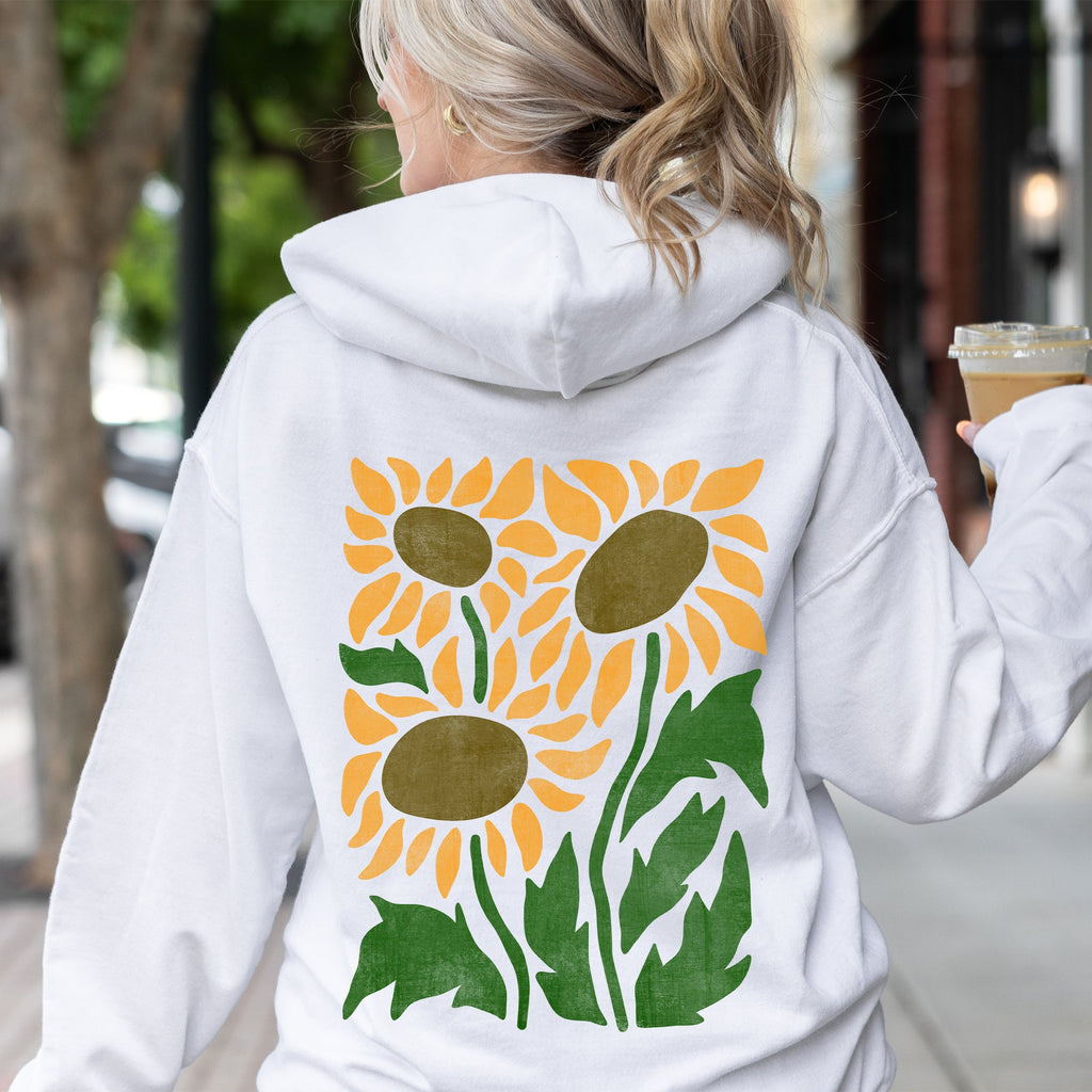 Boho Sunflowers Retro Floral Vintage Bohemian Garden Sunset Graphic Pattern Hoodie