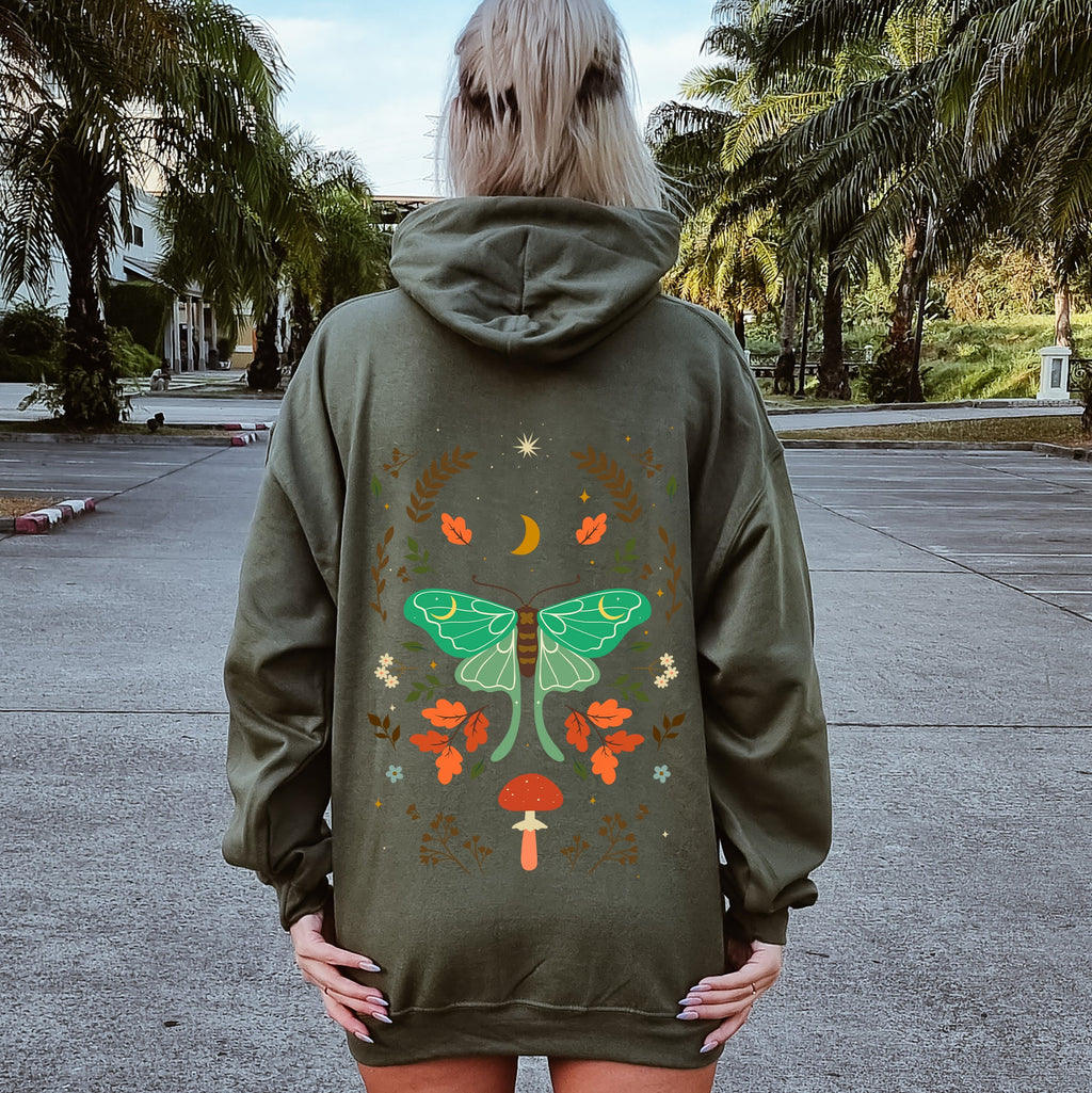 Mystical Moth And Moon, Enchanted Floral Night Sky Art Print Collection Edition Hoodie