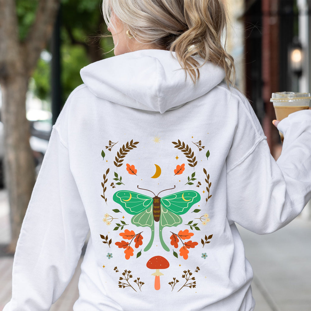 Mystical Moth And Moon, Enchanted Floral Night Sky Art Print Collection Edition Hoodie