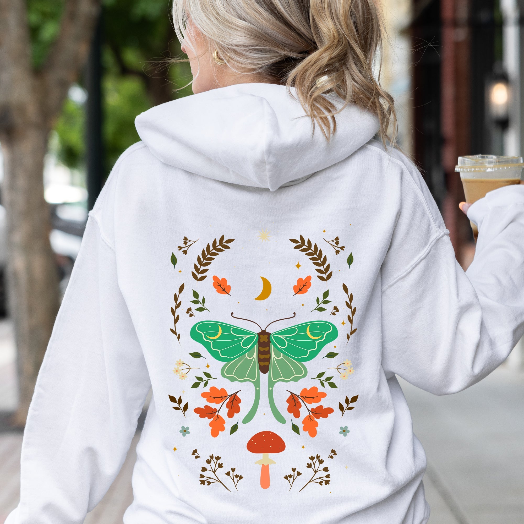 Mystical Moth And Moon, Enchanted Floral Night Sky Art Print Collection Edition Hoodie