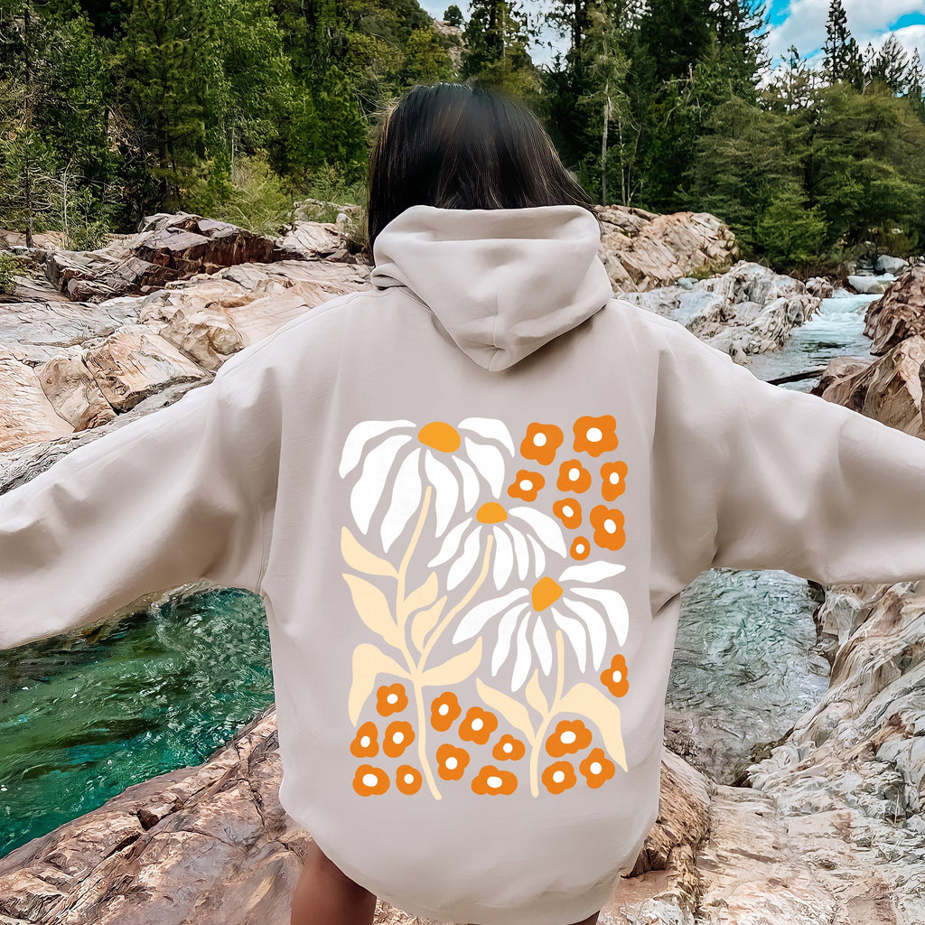 Boho Daisies And Retro Floral Bohemian Petal Motif Vintage Botanical Artwork Hoodie