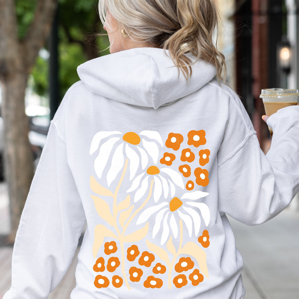 Boho Daisies And Retro Floral Bohemian Petal Motif Vintage Botanical Artwork Hoodie