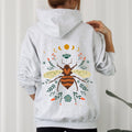 Honey Bee Forest Moon Botanical Design Nature Inspired Elegant Floral Sketch Night Sky Scene Hoodie