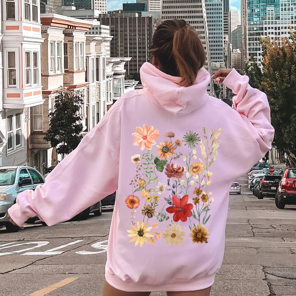 Dried Wildflower Meadow Nature Floral Pressed Leaves Botanical Garden Scene Hoodie
