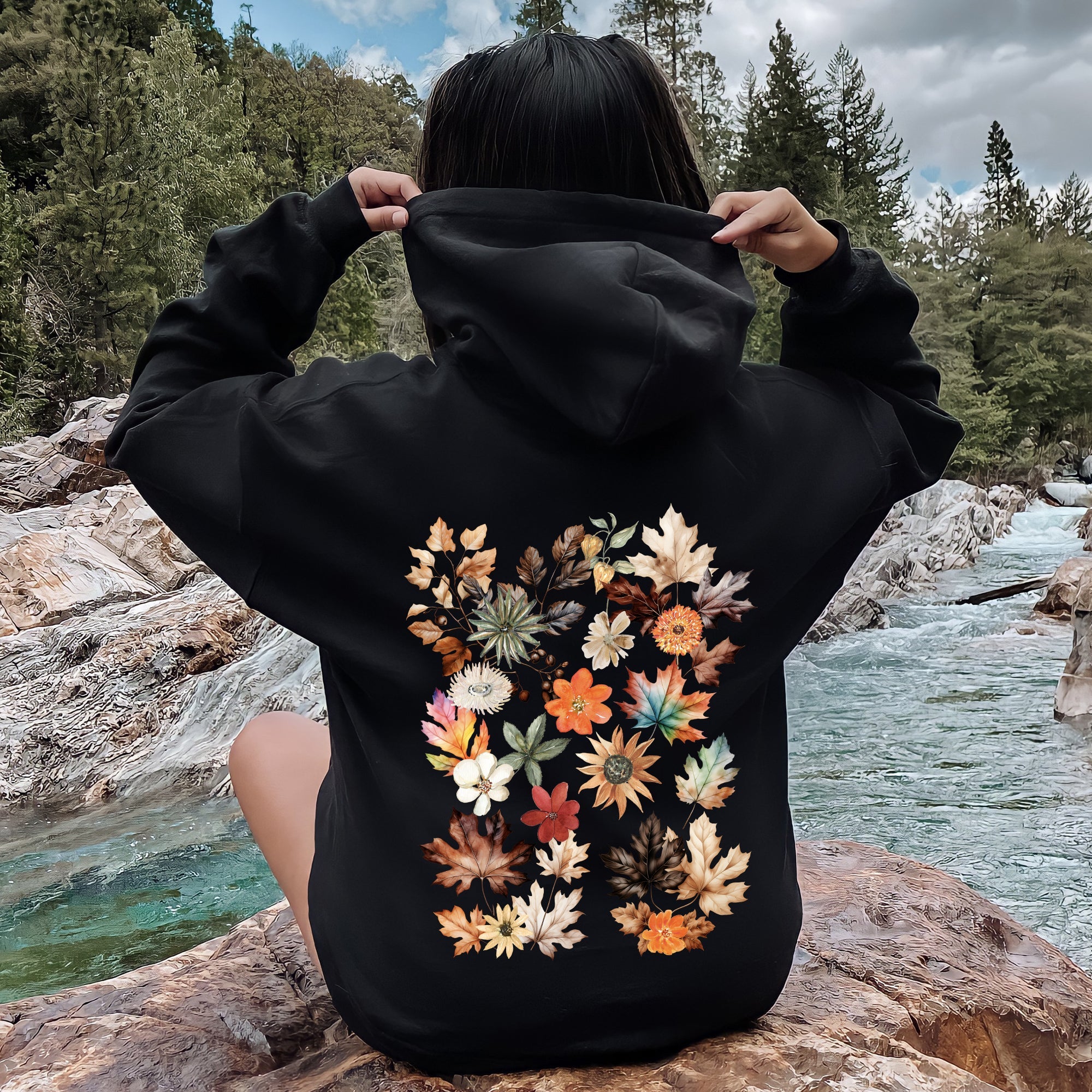 Lush Leaves Artistic Floral Print Graphic Hoodie With Soft Fleece Interior For Cozy Comfort