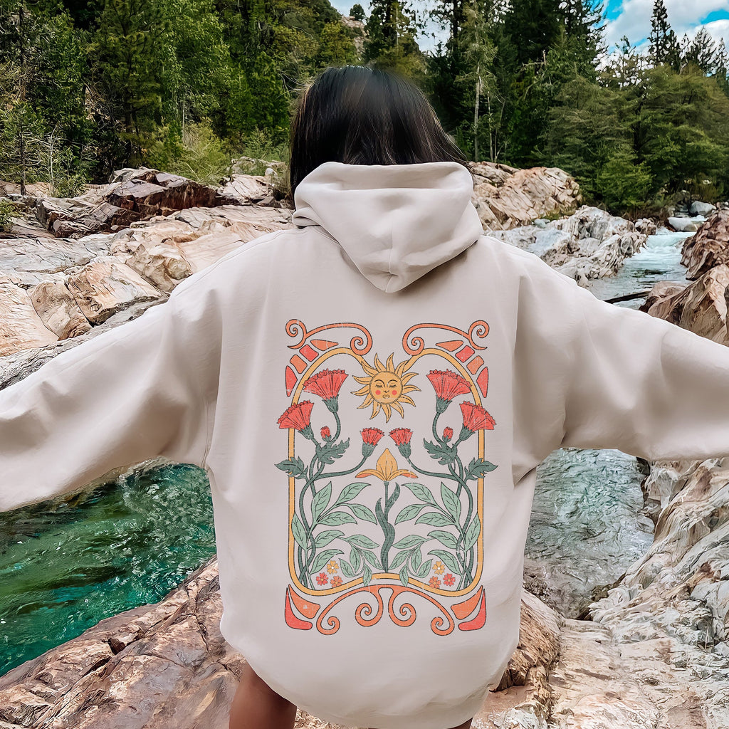 Sun Art Deco Celestial Art Nouveau Sunrise Spectrum Kaleidoscopic Vintage Graphic Hoodie