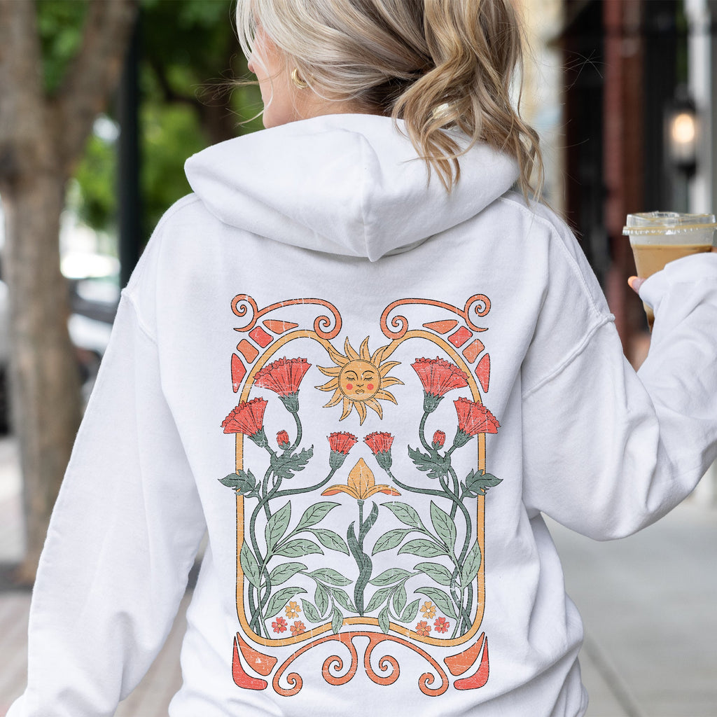 Sun Art Deco Celestial Art Nouveau Sunrise Spectrum Kaleidoscopic Vintage Graphic Hoodie