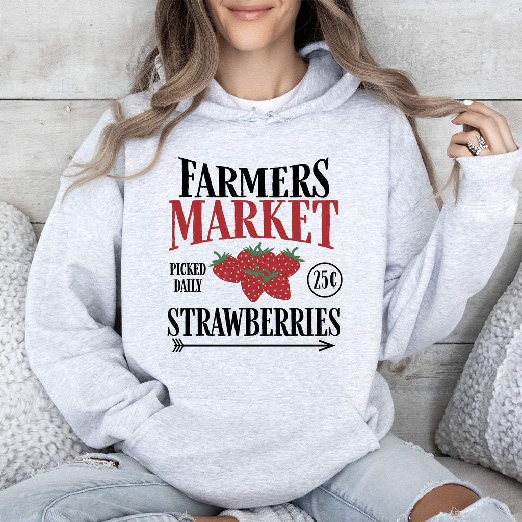 Farmers Market Fresh Strawberries Berries Farm Life Illustration Art Graphic Hoodie