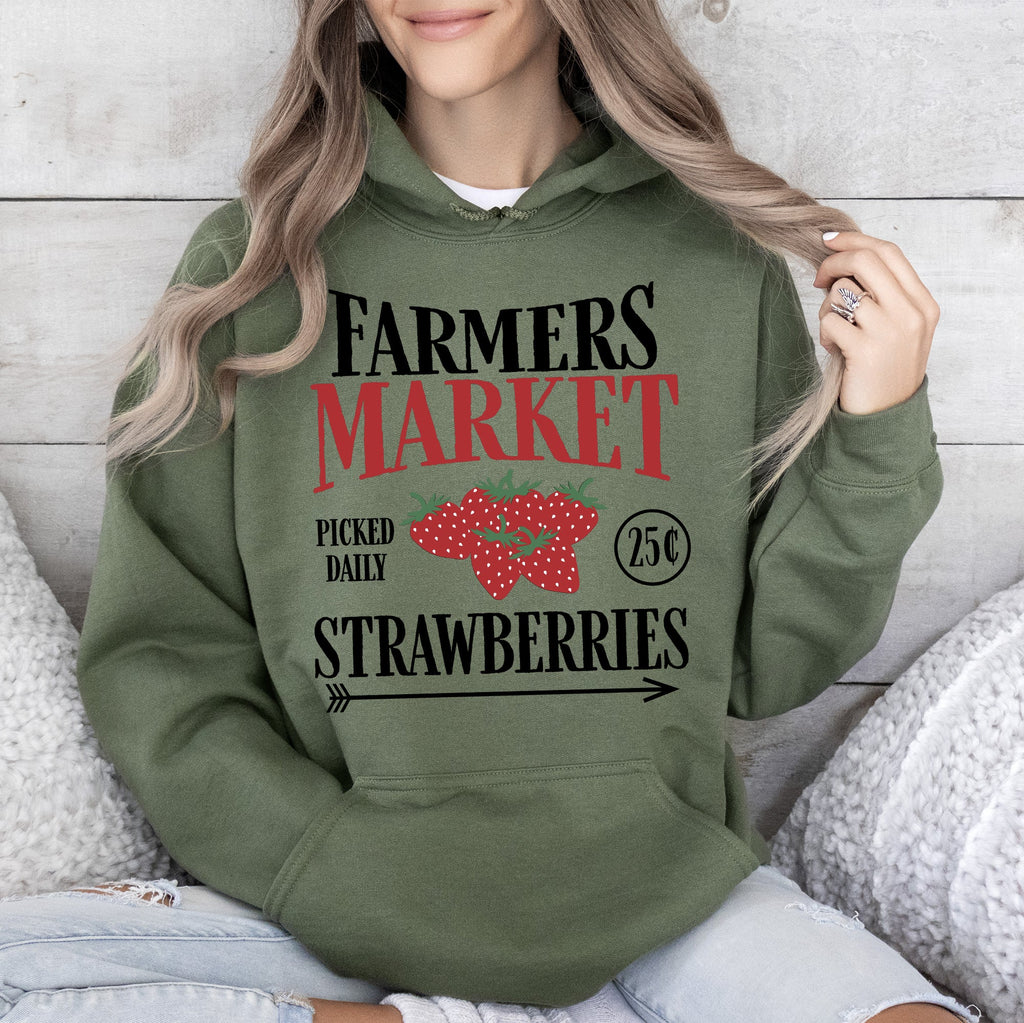 Farmers Market Fresh Strawberries Berries Farm Life Illustration Art Graphic Hoodie