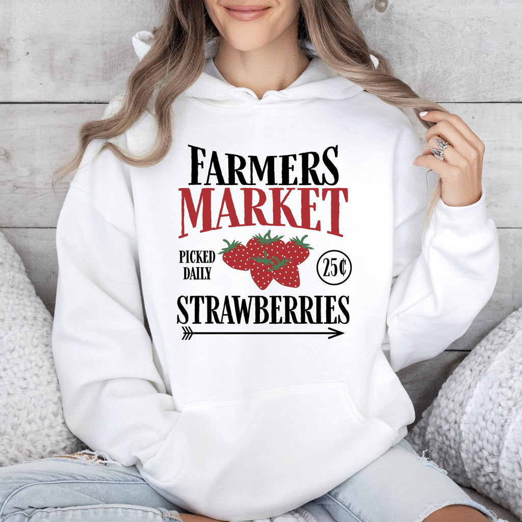 Farmers Market Fresh Strawberries Berries Farm Life Illustration Art Graphic Hoodie