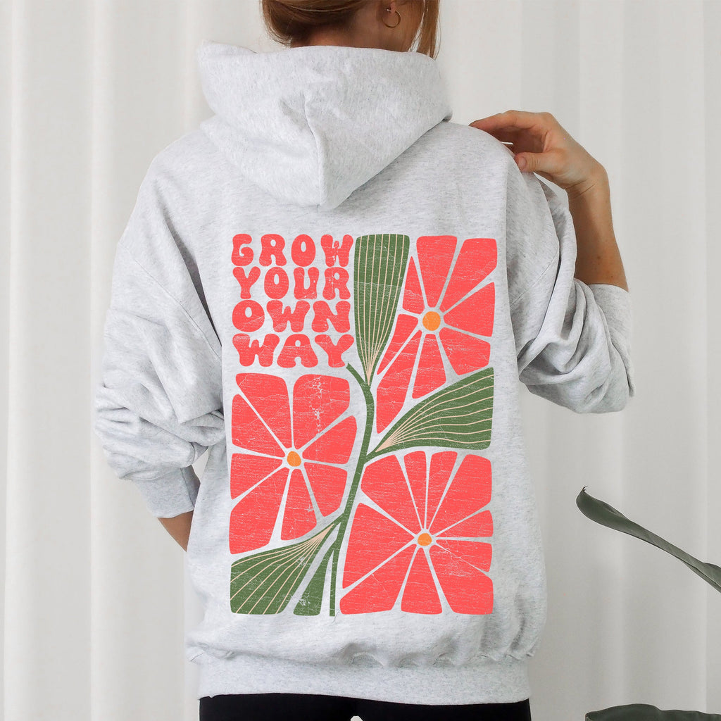 Grow Your Own Way, Retro Flowers Graphic Hoodie