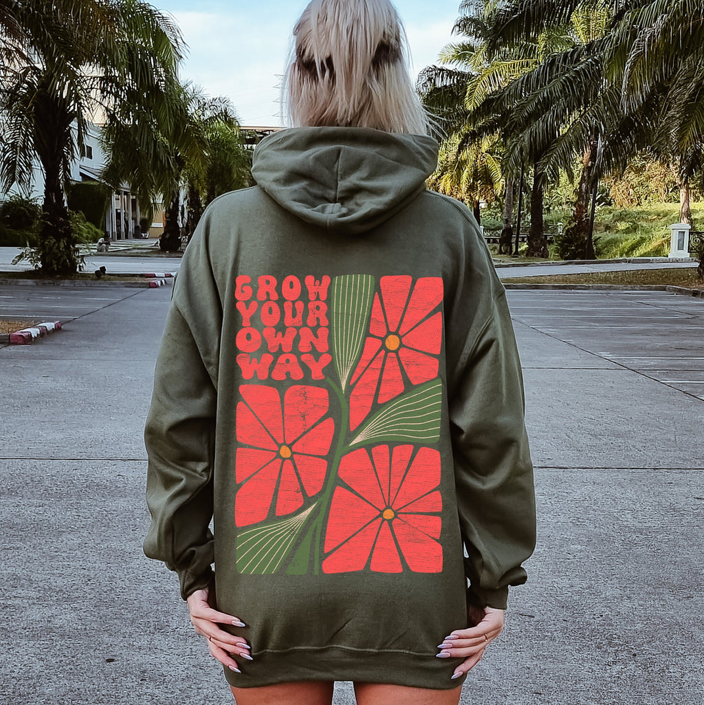 Grow Your Own Way, Retro Flowers Graphic Hoodie