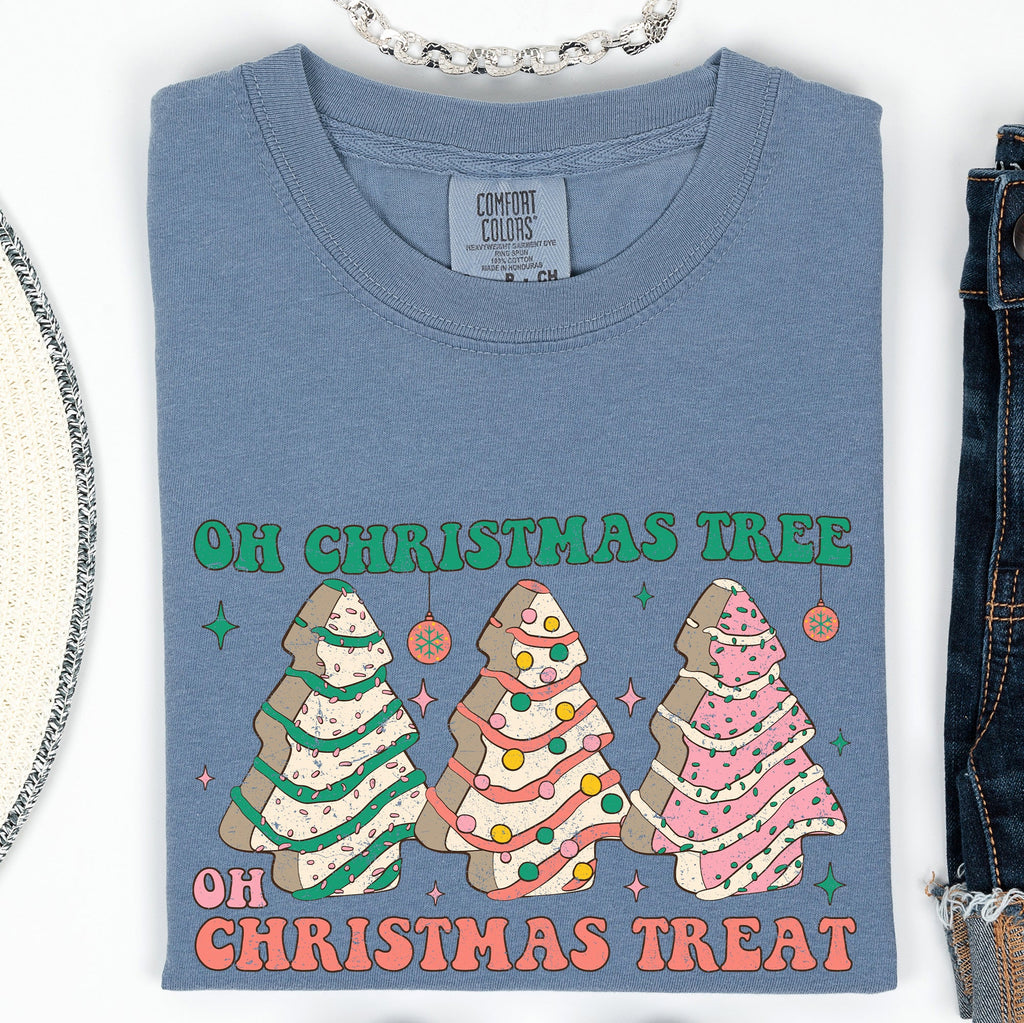Oh Christmas Tree Treat Snack Little Debbie Nostalgic Holiday Dessert Memory Lane Comfort Colors Tee