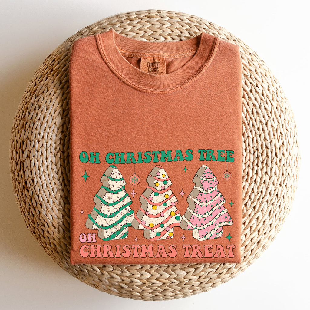 Oh Christmas Tree Treat Snack Little Debbie Nostalgic Holiday Dessert Memory Lane Comfort Colors Tee