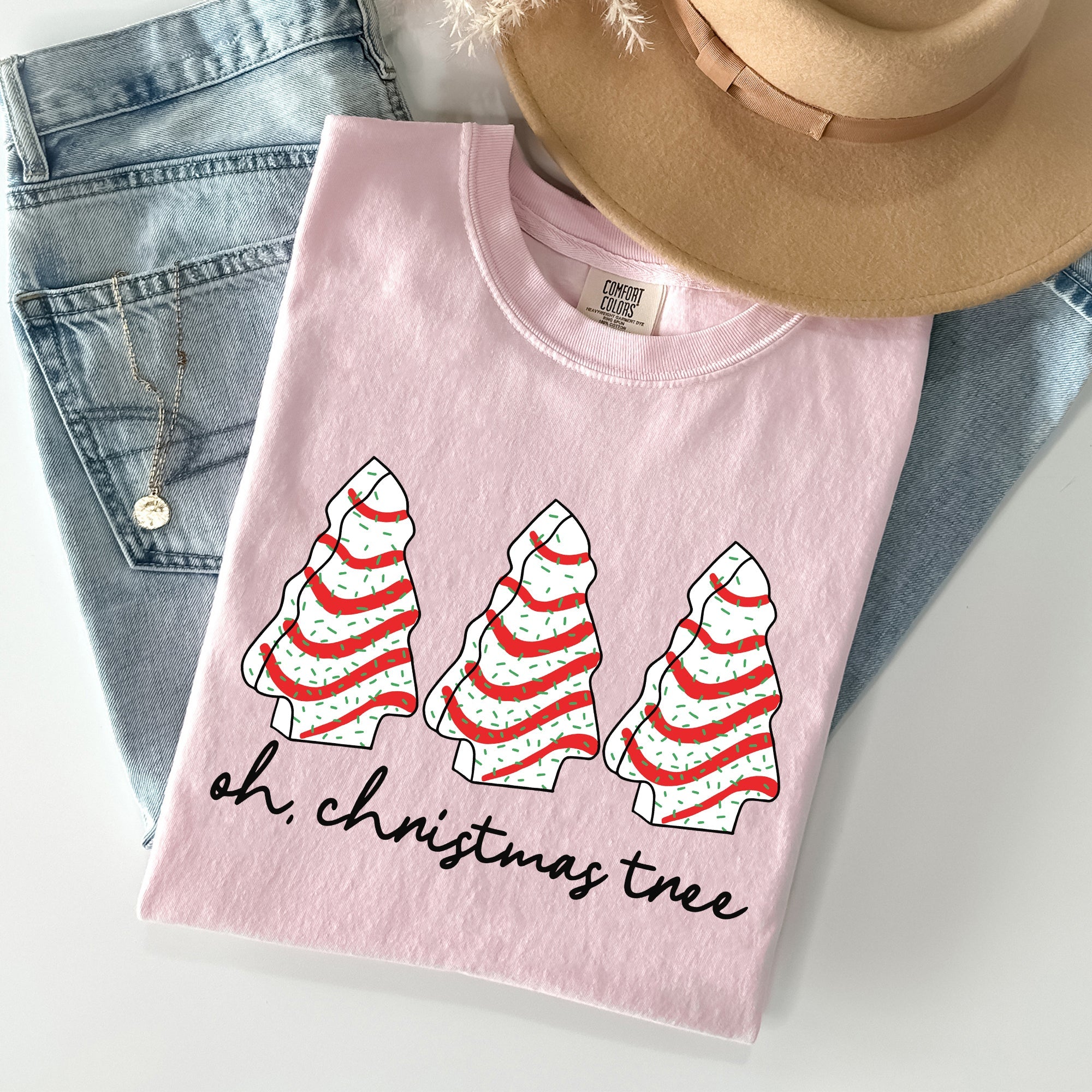 Oh Christmas Tree Cakes Winter Snacks Santa Snow Xmas Holiday Cheer Collection Comfort Colors Tee