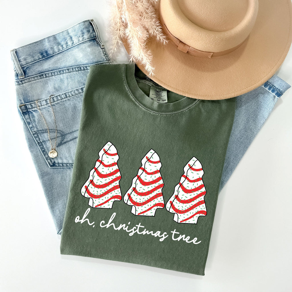 Oh Christmas Tree Cakes Winter Snacks Santa Snow Xmas Holiday Cheer Collection Comfort Colors Tee