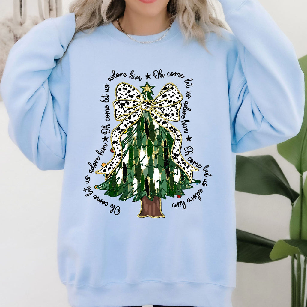 Oh Come Let Us Adore Him Christmas Tree Dalmatian Print Festive Holiday Season Sweatshirt